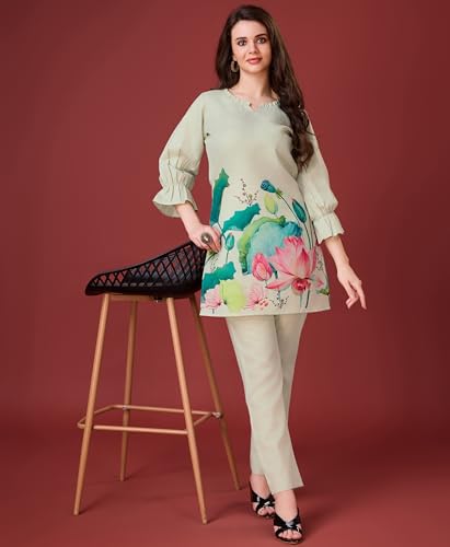 Image of MOJILAA Women Linen Floral Print Causal Co-ord Set | Linen Co-ord Set | Printed Co-ord Sets | Causal Wear | A-line Co-ord | Top and Bottom Wear