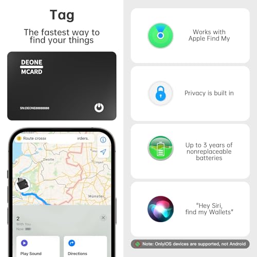 Image of Wallet Tracker Card, Wallet Tracker Compatible with Find My (iOS Only), Ultra Thin Item Finder for Wallet, Luggage Tag, Passport etc, IPX7 Waterproof (Black)