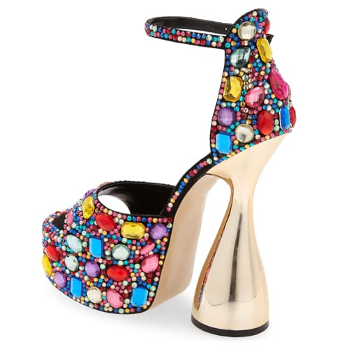 FSJ Women Platform Chunky Heel Open Toe Crystal Ankle Strap Heeled Sandals Block High Heel Sexy Cocktail Party Shoes Size 4-16 US3