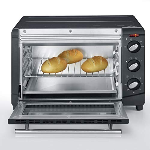 SEVERIN Back- und Toastofen, Mini Backofen mit Grillrost, Backblech und Krümelblech, vielseitiger Ofen mit 20 L Kapazität, 1.500 W, schwarz, TO 2067