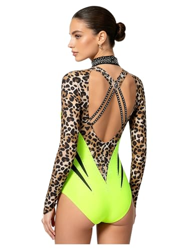Unitard de gymnastique rythmique à découpage imprimé et dos bas