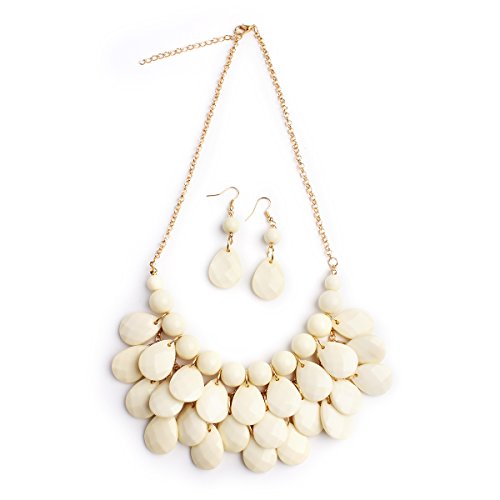 RIAH FASHION Chunky Acrylic Jewel Cluster Floating Bubble Statement Necklace - Teardrop Dangle Layered Bib Collar3