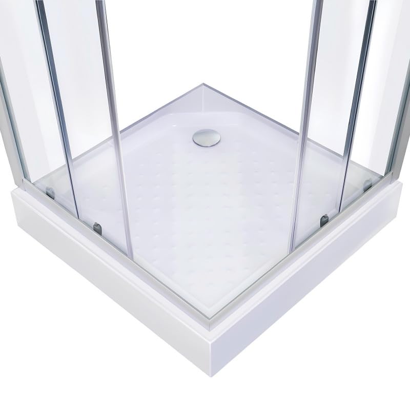 Belvit® Duschkabine Eckdusche 100x100x200 cm mit Schiebetüren | mit Duschwanne, 4 mm ESG Klarglas, verchromte Profile, Antikalk Nano Beschichtung, Duschabtrennung Eckeinstieg