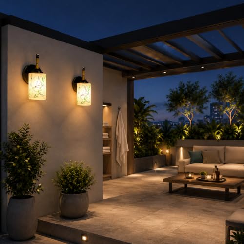 Image of ADWAIT Home Decor Wall Lights Glass Lamp Shade with Premium Finish & E27 Bulb Holder for Living Room, Bedroom, Balcony, Kitchen, Cafes | Decorative Night Lamps Fixtures | Elegant Wall Hanging Lights
