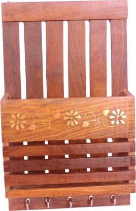 Ali Wood Collection Design Wooden Card, Pen, Key Hanger Holder, Mobile, Wall Hanging Decor- Brown for Home use