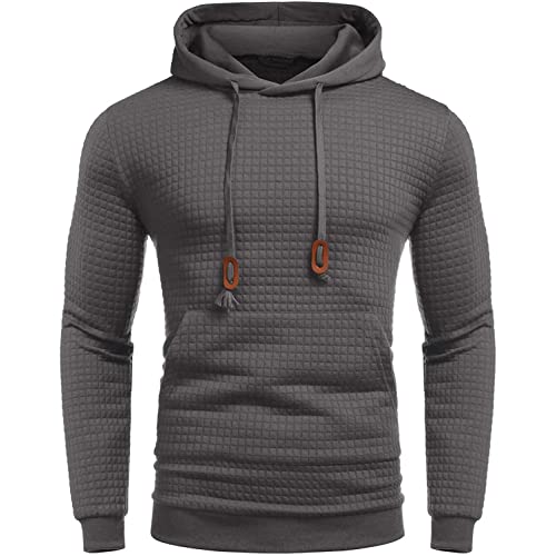 Sudaderas deportivas para hombre con capucha de manga larga con cordón de ajuste delgado sudaderas con capucha de color sólido causal atlético chándal Jumper más tamaño, C Dark gray, XXL