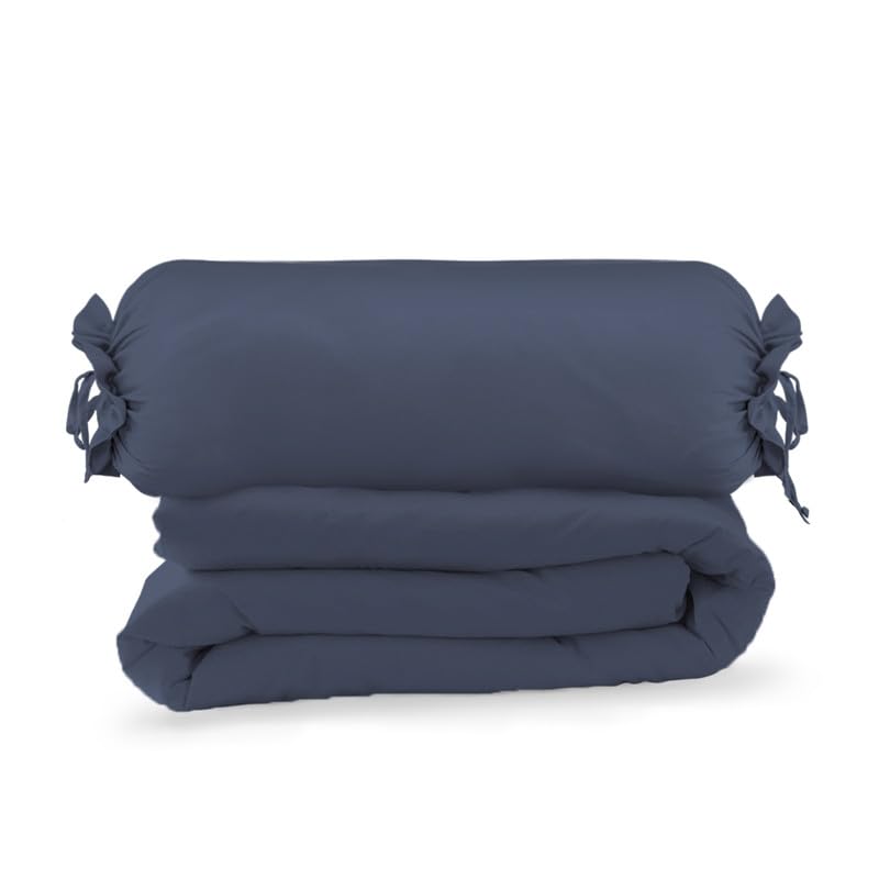 Pizuna Funda Nordica Cama 105- Juego de Funda Edredon 170x210 con 1 Funda Almohada Cilindrica, 400 Hilos Tejido Satinado de Lujo 100% algodón de Fibra Larga de (Azul Oscuro)