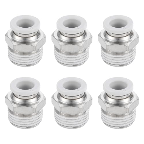 sourcing map 6 Pcs Pneumatic Fitting, PC8-03 8mm Tube OD x 3/8 Inch PT Push to Connect Pneumatic Tube Fittings, Straight