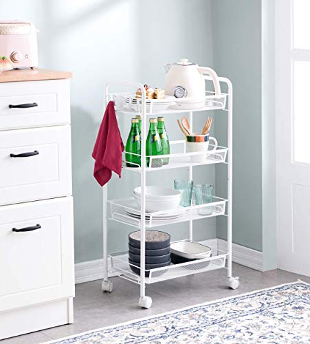Jane Eyre Rolling Utility Storage Rack Cart On Wheels, Trolley Carft Cart, Multi-Purpose Organizer Shelf (White, 4 Tier)… #TOP1