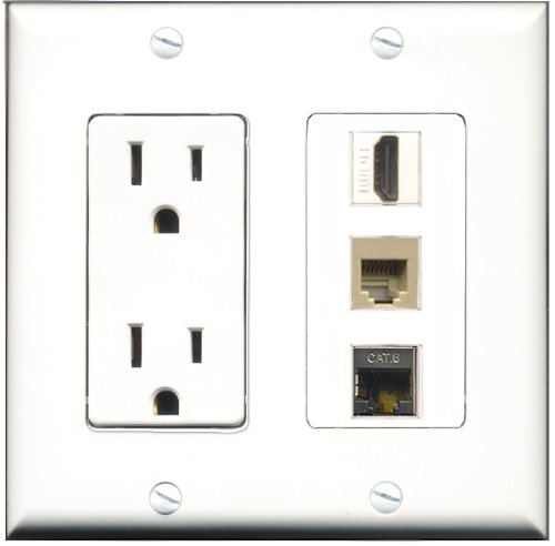 Presa Elettrica RiteAV Con HDMI, USB E Cat6 – Piastra Decorativa 2 Pezzi, Installazione Senza Attrezzi, 15A, Scatola Da Muro - 2