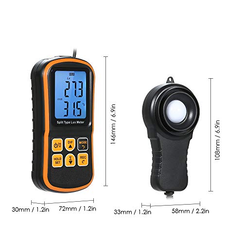 Abuycs Digital Light Luxmeter Spectrometer Photometer 0~200000 Lux Split Type LCD Handheld Illuminometer Luminometer Photometer Lux/FC LM Tester Light Meter - Thumbnail 4