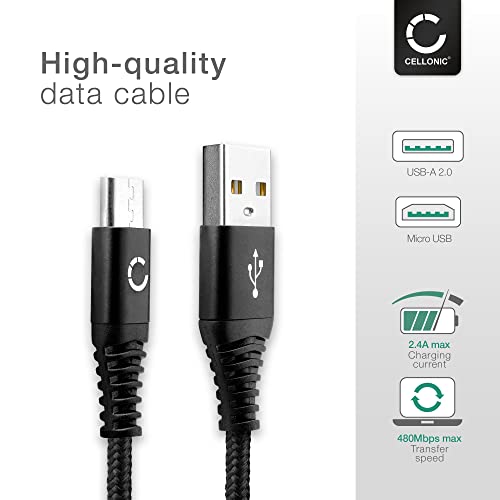 CELLONIC® Cable USB Datos 1m Compatible con DBPower N5 4K EX5000, Apeman A60 A66 A70 1080p HD A77 A80 4K UHD, ThiEye i60e T5e 4K WiFi Action CAM Cable de Carga Micro USB 2.4A conexión USB Nylon