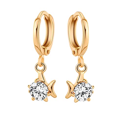 Créoles poisson en or 14K et moissanite, joaillerie fine suspendue d'exception