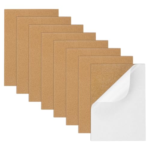 M METERXITY 8er-Pack Selbstklebende Korkplatten, 11,7 x 8,3 Zoll Korkuntersetzer Rückseite, Quadratische Rückseite Korkfliesen Matte für DIY-Untersetzer/Bastelzubehör [2mm dick]