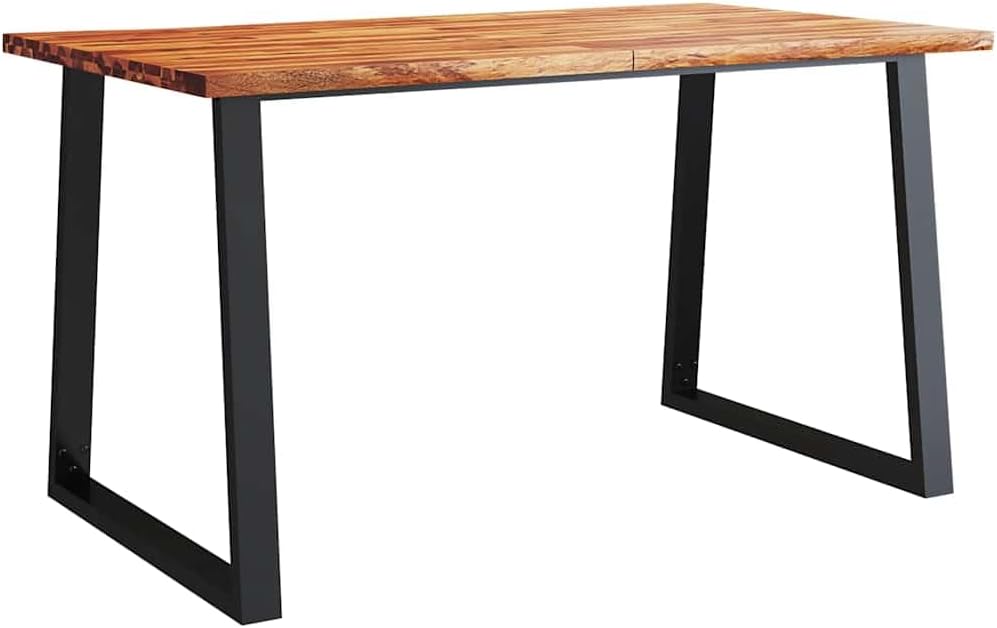 vidaXL Dining Table with Live Edge - Brown Acacia Wood with U-Shaped Steel Legs, Industrial Style, Ideal for Kitchen, Dining Room - 55.1"x31.5"x29.5"