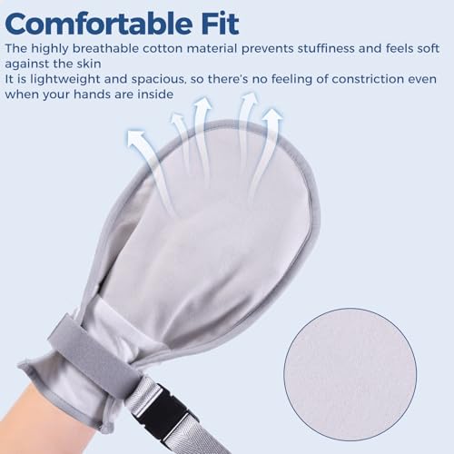 Medical Restraint Mittens with Removable Ties for Patients or Elderly, 2Pcs, Soft and Skin-friendly, Restraint Mitts Restraint Gloves with Finger Ring, Anti Scratch and Dementia for Adults, Grey