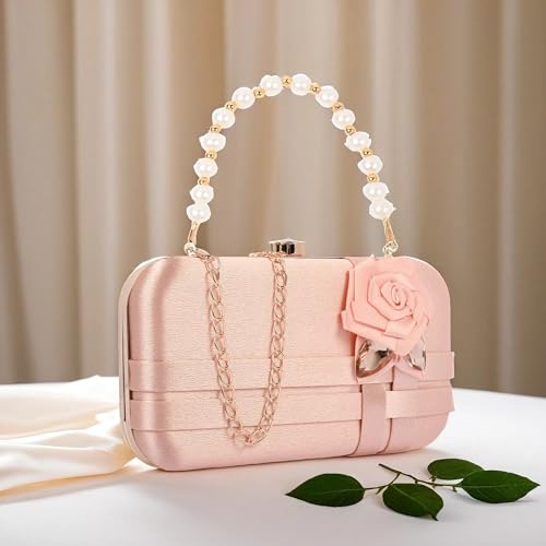 Image of ADISA Studded flower formal party clutch with pearl handle and gold chain for women and girls (CL111)
