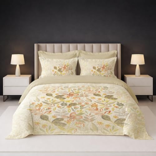 Image of LANE LINEN 100% Cotton Printed King Size Bedsheet - Multicolor | OEKO-Tex Certified, 250TC, Fits King & Double Bed, Floral Print, Breathable & Wrinkle-Free, Includes 2 Pillow Covers