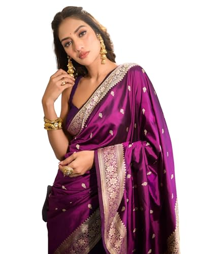 Image of Sugathari Women's Maroon Banarasi Kanchipuram Art Silk Saree for Women - Traditional Wedding & Party Saree with Blouse Piece - Ethnic Indian Silk Saree for Bridal, Festive (KS-156)