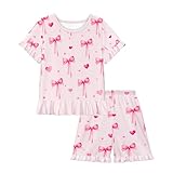 LQSZ Girls Pajamas Set Bow Tie Princess PJs Summer Princess Gifts Ruffled Short Sleeves PJ for Size 7 8
