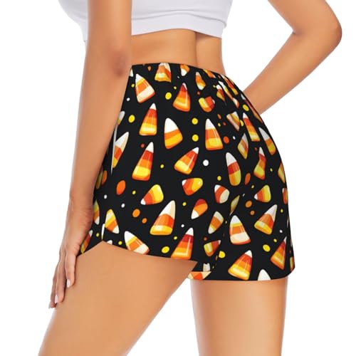Running Shorts for Women - Halloween Candy Corn Print Athletic Workout Sport Gym Yoga Shorts with Liner Pockets3