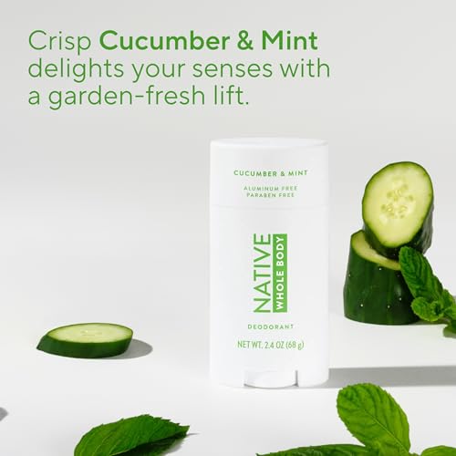 Image of Native Whole Body Deodorant, Cucumber & Mint Scent, 72 Hour Odor Protection for Pits, Privates & More, Aluminum Free Deodorant for Men & Women with Coconut Oil & Shea Butter, 2.3oz