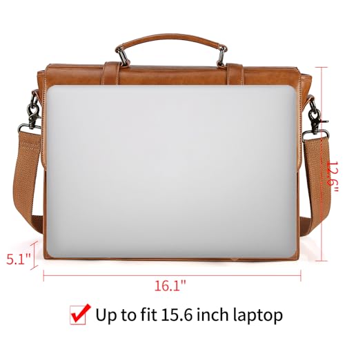 Lubardy Messenger Bag for men 15.6 Inch Laptop bag Waterproof PU Leather Office bag with Tablet Compartment Large Satchel Shoulder Bag Retro (Dark Brown)