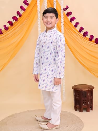 Image of AJ DEZINES Boys Cotton Full Sleeve Letter Printed Kurta Pajama Set for Kids - Ethnic wear | Special Occasion & Traditional Outfit |Boys Kurta Set - Regular Fit