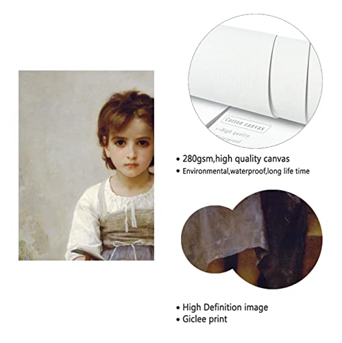 Toile imprime Bouguereau la leçon difficile 60x90cm avec cadre bois pour salon
