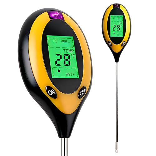 XXHUO Testeur du Sol pH Température Lumière 4-en-1, Phmètre pour Sol Light Meter Jardin Pelouse...