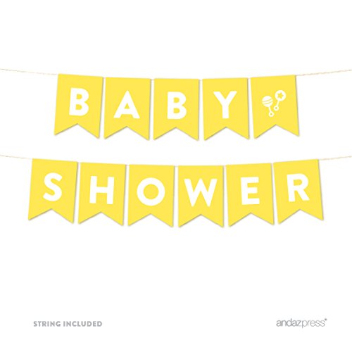 Andaz Press Gender Neutral Baby Shower Hanging Pennant Garland Party Banner with String, Yellow, Baby Shower, 5-Feet, 1-Set