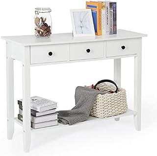 Meerveil Console Table, Hallway Table with 3 Drawers and Shelf Wooden Painted Surface Modern for Entryway Living Room, 100 x 34 x 74 cm, White