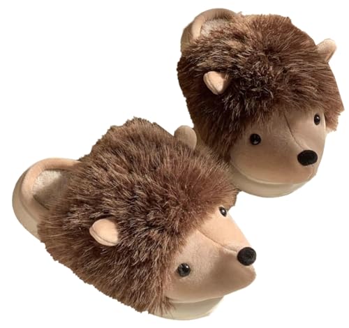 Cute Hedgehog Slippers for Woman Wild Animal Fuzzy Plush Funny Slipper Cozy Soft Winter Warm House Shoes for Indoor/Outdoor