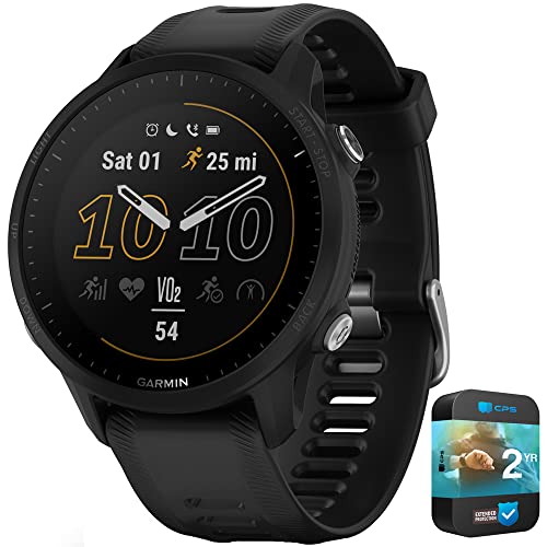 Garmin 010-02638-00 Forerunner 955 Solar GPS Smartwatch Black Bundle with 2 YR CPS Enhanced Protection Pack