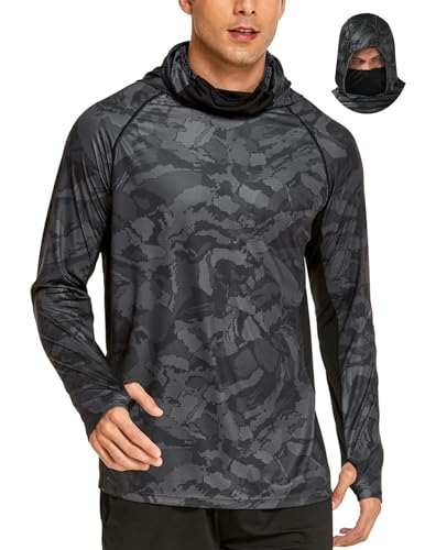 COOrun Men's Hooded Sun Shirts with Mask Fishing Shirts for Men Long Sleeve UPF 50 Rash Guards Cooling Hoodies Hiking Shirts