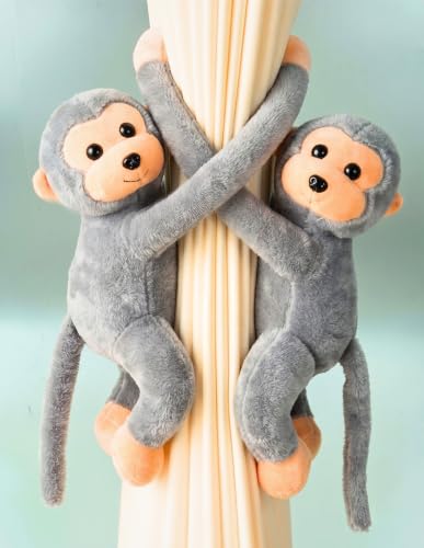 Image of Tickles 2 Pcs Monkey Soft Plush Toy Curtain Tiebacks Holder Clip for Children Living Room Decoration Accessories Window Curtain Decoration (Size: 28 cm Color: Grey)