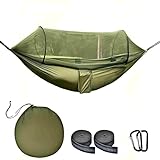 FIRINER Camping Hammock with Mosquito Net, Lightweight Portable Double & Single Hammock Tent with 2 Tree Straps, Parachute Nylon Hammock for Outdoor Backpacking Beach Backyard Patio Hiking, Arm Green