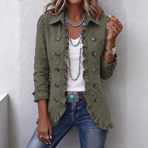 Open Front Jacket For Women Ruffle Trim Long Sleeve Button Down Peplum Coat - image 2