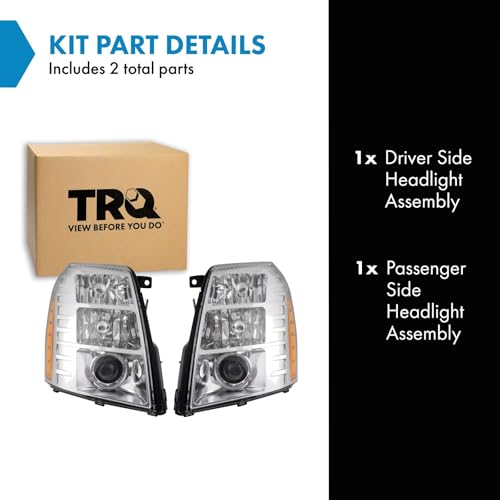 Image of TRQ Headlight Assembly Set Headlights Driver & Passenger Side Compatible with 2007-2014 Cadillac Escalade ESV 2009-2013 EXT GM2502291 GM2503291