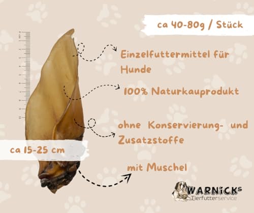 Warnick´s Tierfutterservice Hundesnack - Premium Rinderohren mit Muschel XXL – luftgetrocknet & ohne Zusätze - Zahnpflege & artgerechter Kauspaß für Hunde - 25 Stück im Vorratspack.