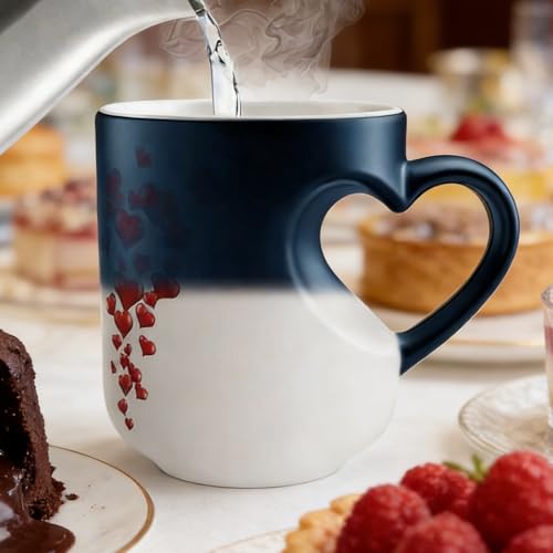 Taza De Cerámica Mágica Que Cambia De Color En Forma De Corazón | Taza De Café Con Mango En Forma De Corazón Con Diseño Mágico Termocrómico,Para Regalos De San Valentín, Navidad Y Día De La Madre