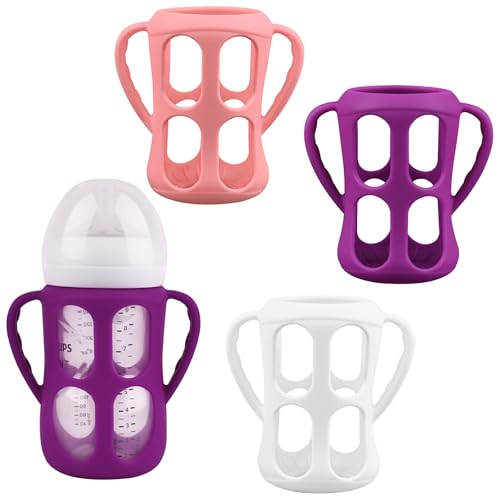 Image of 3 Pack Baby Bottle Handles for Philips Avent Natural Baby Bottles, Baby Bottle Holder with Easy Grip Handles (Pink+Purple+White)