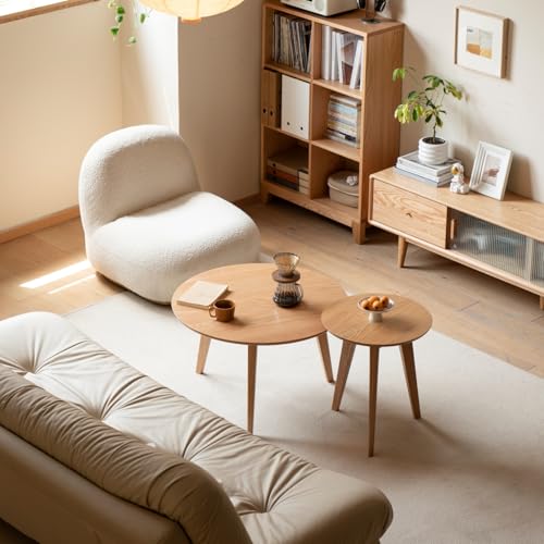 Vadisun 100% Solid Oak Wood Coffee Table Set, Round Coffee