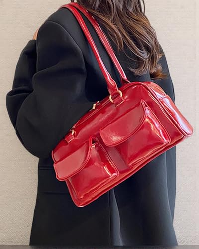 Image of Y2K Shoulder Purses for Women Trendy - PU Leather Retro Boston Handbag, Lightweight and Versatile for Work and Travel