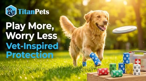 Image of Dog Bandage Cohesive Wrap for Paw & Leg | 7.5cm x 4.5m - Pack of 4 | Easy Tear, Fur Safe | Self Adhesive Elastic Vet Tape for Walking Protection, Wound Care & Licking Prevention Bandage Roll