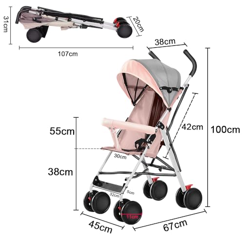 XUANYU Kinderwagen, kompakt und faltbar, mit Matte, faltbar, kompakter Kinderwagen, für Babys von 6 Monaten bis 4 Jahren, bis zu 25 kg (Rosa)