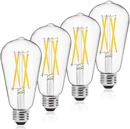 Ascher Dimmable Vintage LED Edison Bulbs 60 Watt Equivalent, Eye Protection Led Bulb with 95+ CRI, Daylight White 4000K, ST58 Antique LED Filament Bulbs, E26 Medium Base, Pack of 4