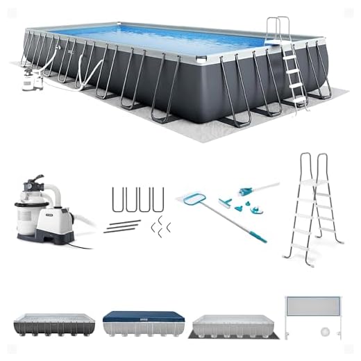 Intex 32ft X 16ft X 52in Ultra XTR Rectangular Pool Set with Sand Filter Pump & Saltwater System, Ladder, Ground Cloth, Pool Cover, Maintenance Kit & Volleyball