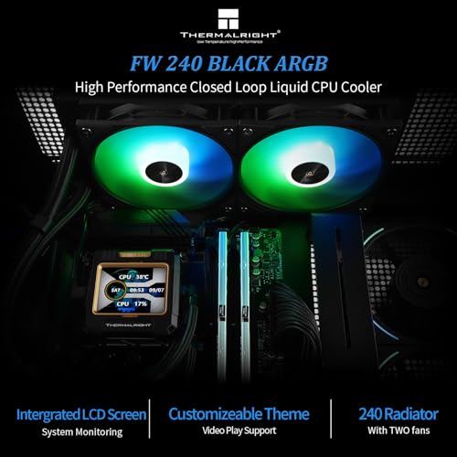 TR-FW240 Black ARGB CPU Water Cooler with IPS LCD Screen, 3 PWM Fans, 2000RPM - Image 2