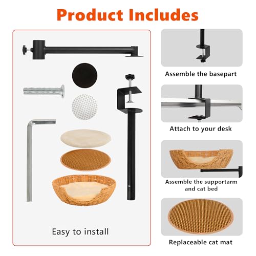 FAHKNS Cama de mesa para gatos, altura ajustável, cama de mesa giratória 360 para gatos, rede para j